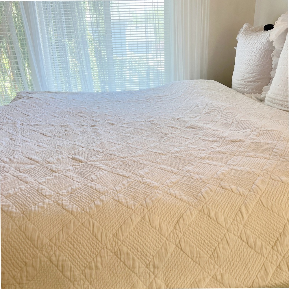 Pottery Barn White Matelasse Full Queen Duvet Cover 100% Cotton Portugal 92x88 - Picture 2 of 9